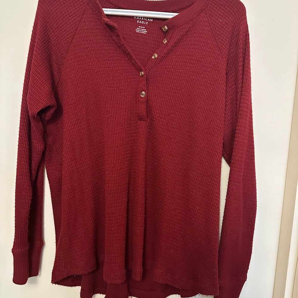 American Eagle Outfitters Women's Burgundy Henley